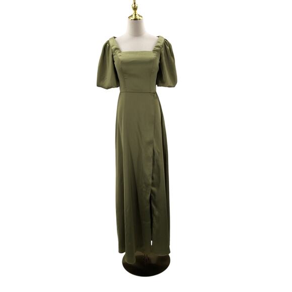 AW BRIDAL 2 XS fennel seed green Etta satin formal bridesmaid maxi dress NEW b85 - Picture 3 of 10